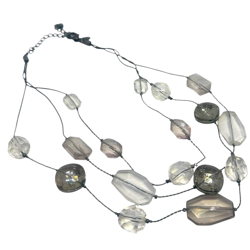 Chico's Acrylic Beaded Collar Fashion 3 Strand Necklace